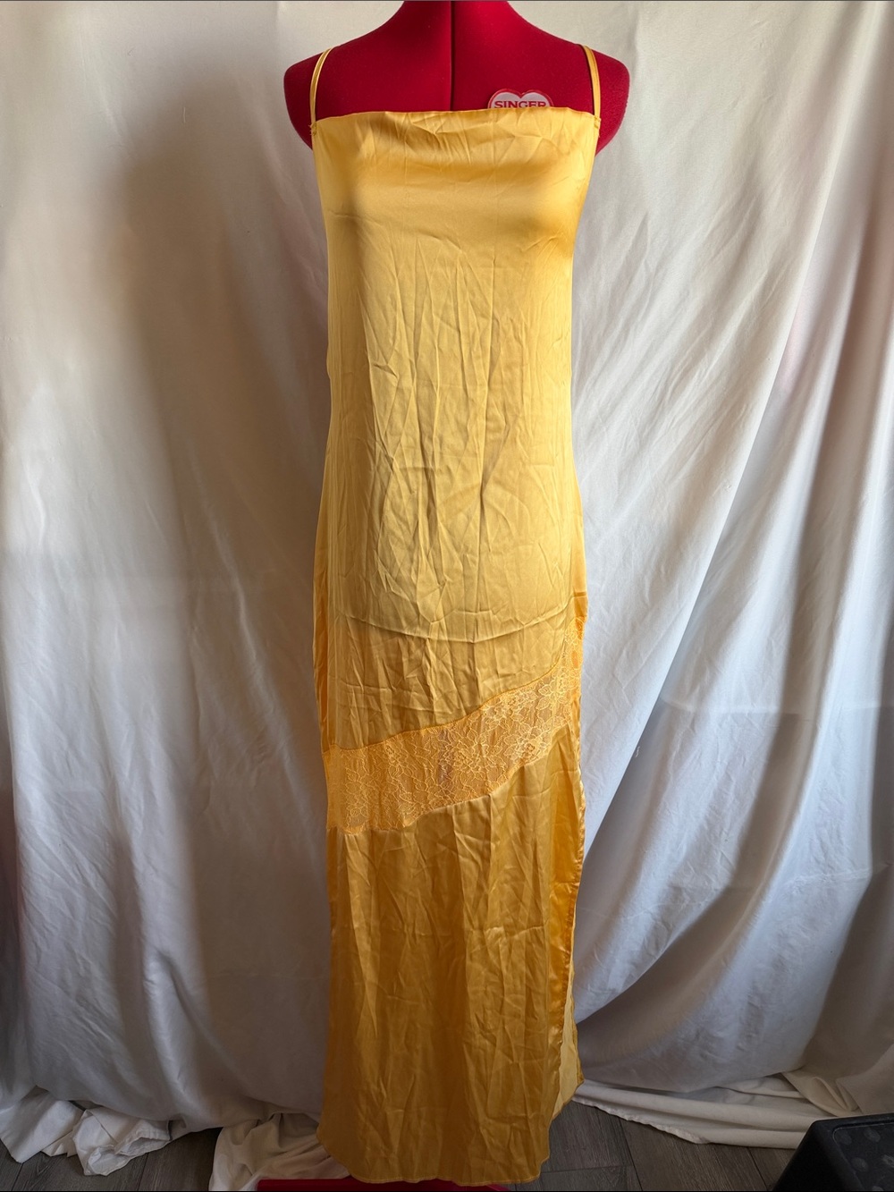 Yellow Maxi Slip Dress with Lace Panel